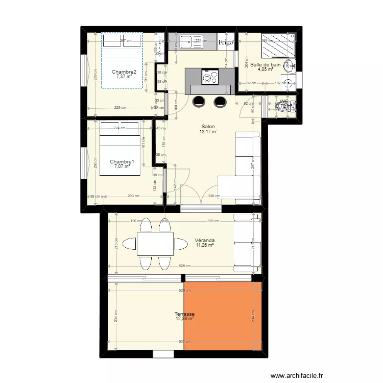 appart leucate. Plan de 7 pièces et 61 m²