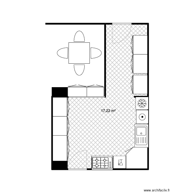 rene. Plan de 1 pièce et 17 m2