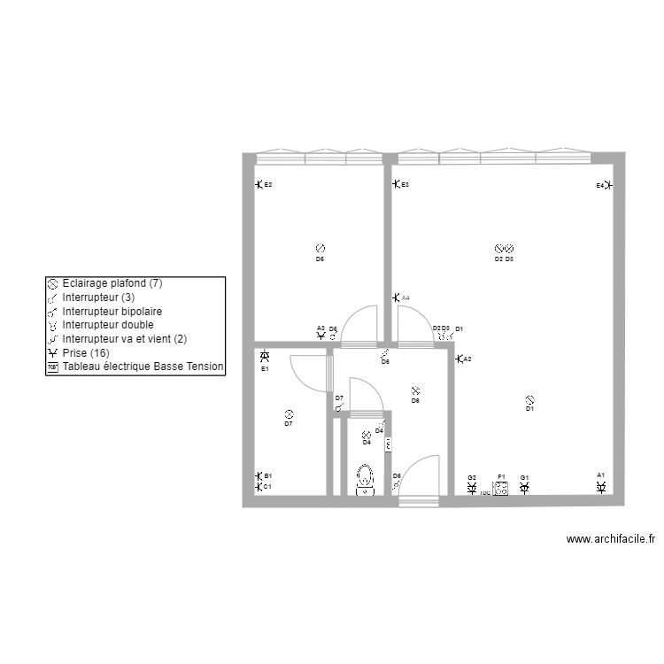 appart Jicé Plan électrique. Plan de 5 pièces et 56 m2