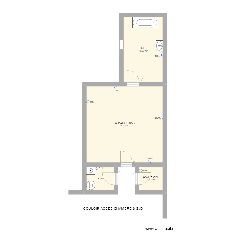 BERNARD EXTENSION CHAMBRE & SDB . Plan de 4 pièces et 44 m2