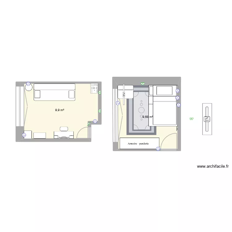 chambre. Plan de 2  et 20 m²