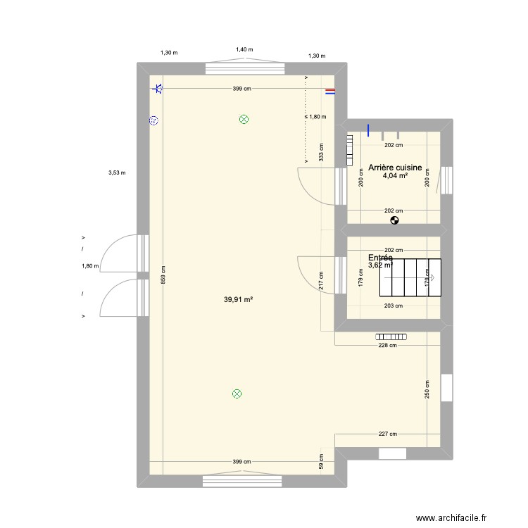 cuisine chateau. Plan de 3 pièces et 48 m2