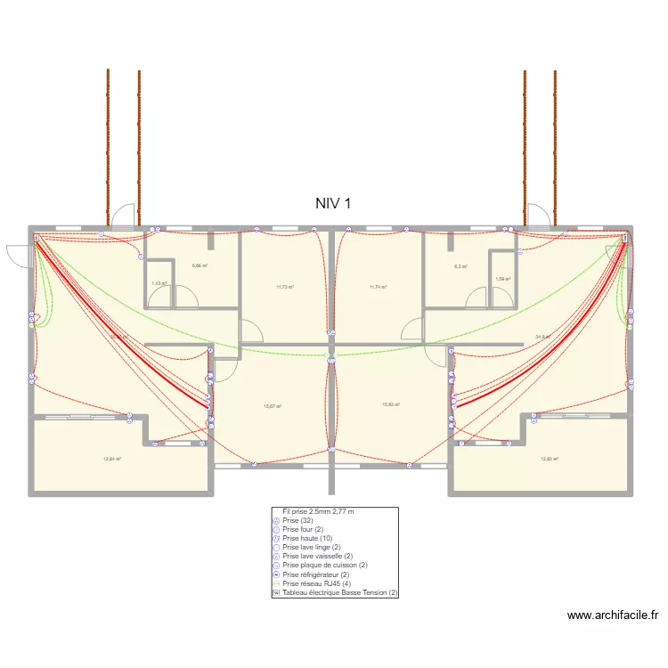plan immeuble  / 4 lots  NIV 1 PRISES. Plan de 