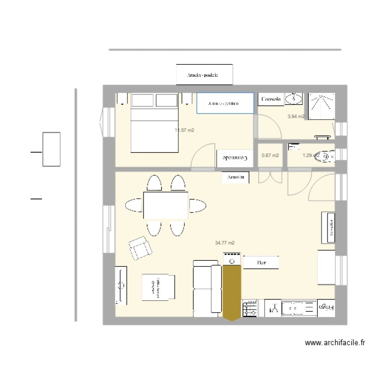 plan appart PG plain pied 3. Plan de 5 pièces et 52 m2