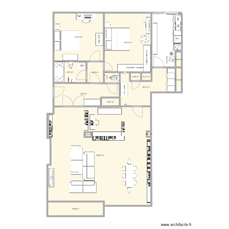 Plan aménagement 11. Plan de 16 pièces et 122 m2