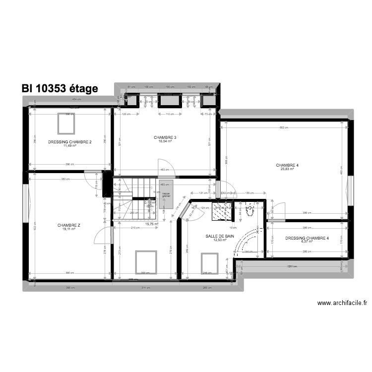 BI 10353. Plan de 38 pièces et 455 m2