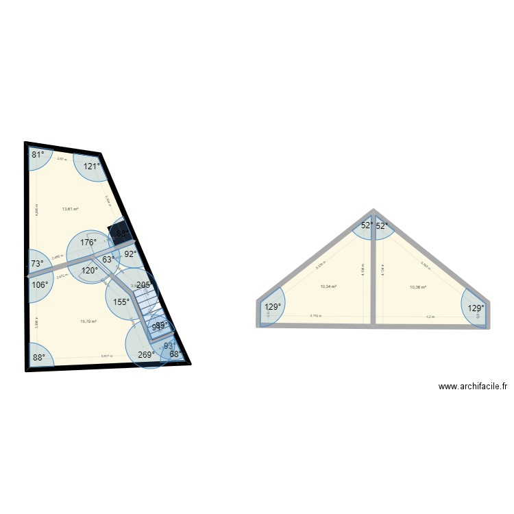 Étage Isa. Plan de 5 pièces et 54 m2