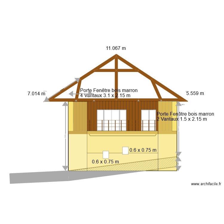 facade sud projetée. Plan de 0 pièce et 0 m2