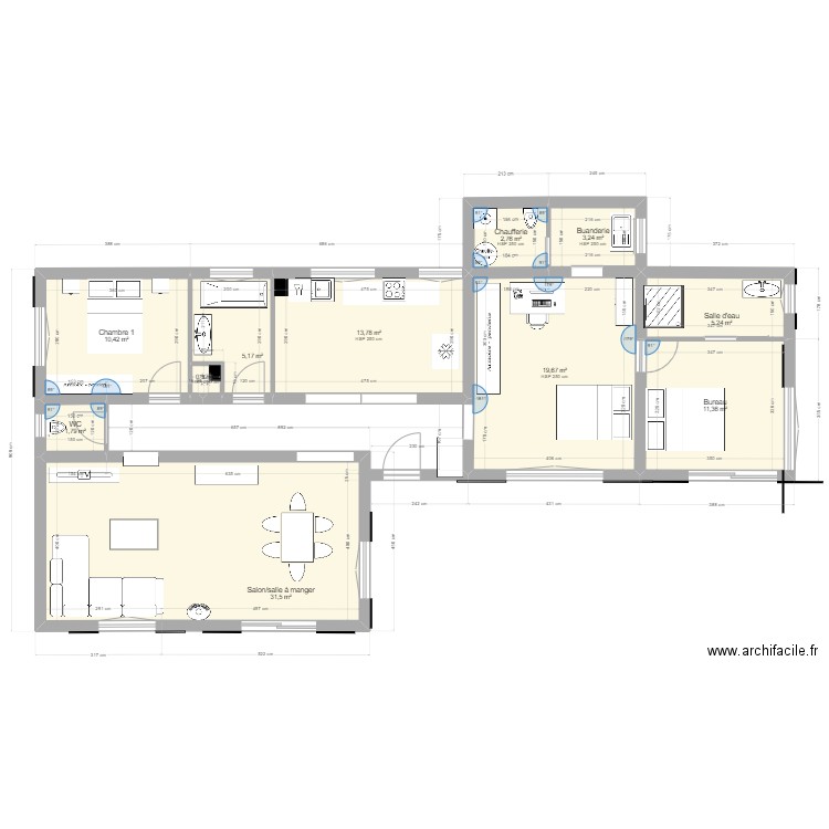 Future Maison Combe St Julien. Plan de 11 pièces et 105 m2