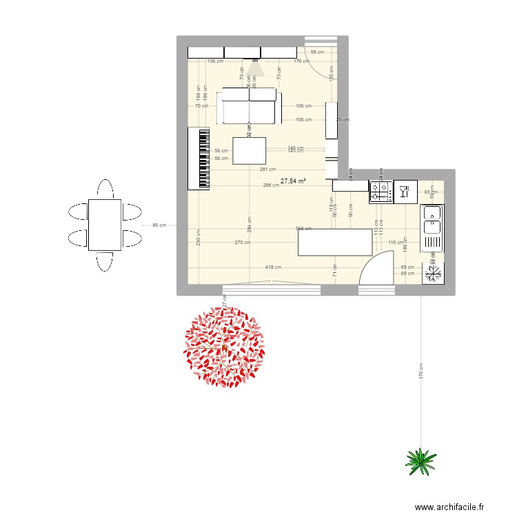 St m. Plan de 1 pièce et 28 m2