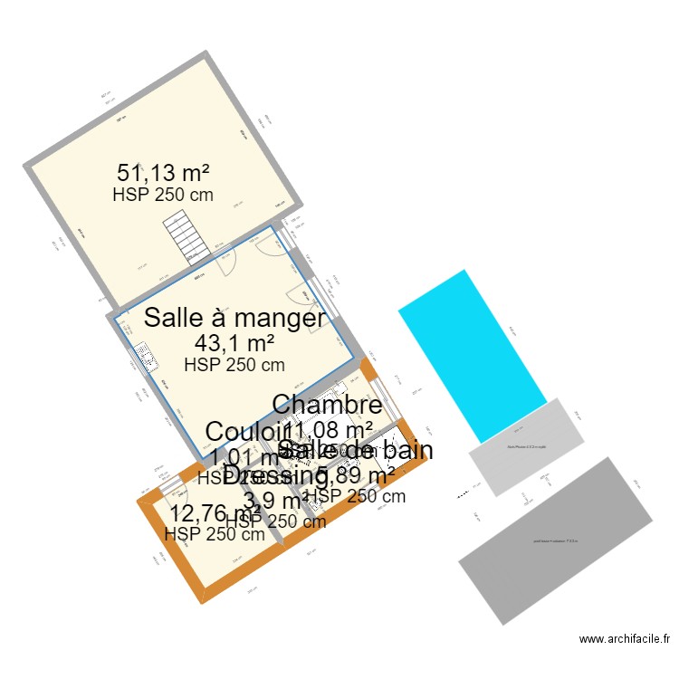 extension projet6 avec plan cadastre. Plan de 7 pièces et 129 m2