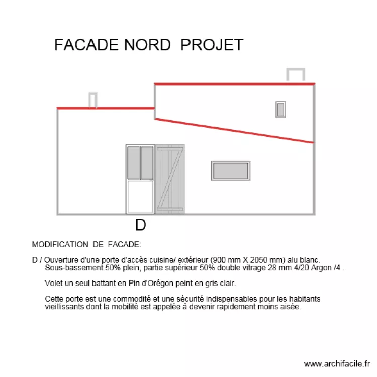 modification facade nord vitres. Plan de 