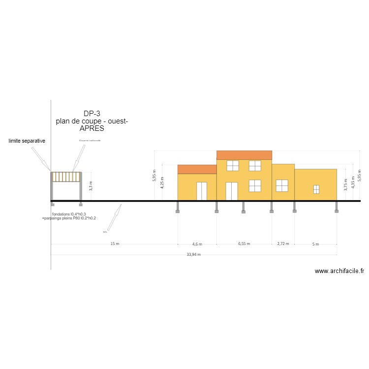 DP3 plan de coupe-ouest -APRES local. Plan de 2 pièces et 11 m2