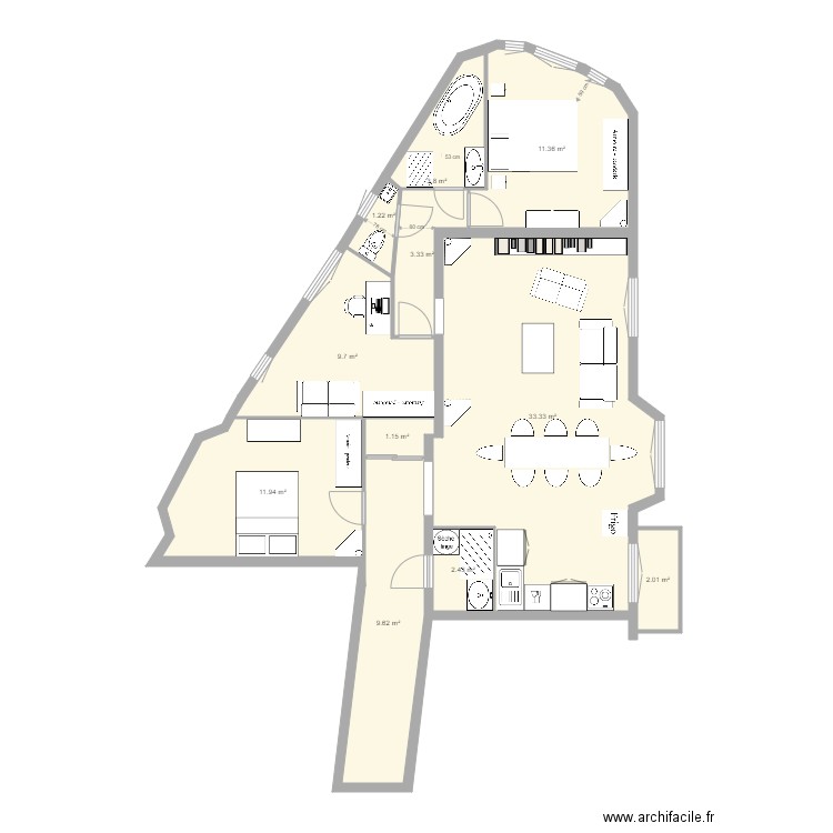 tolbiac 13eme avant après aménagé ter. Plan de 0 pièce et 0 m2