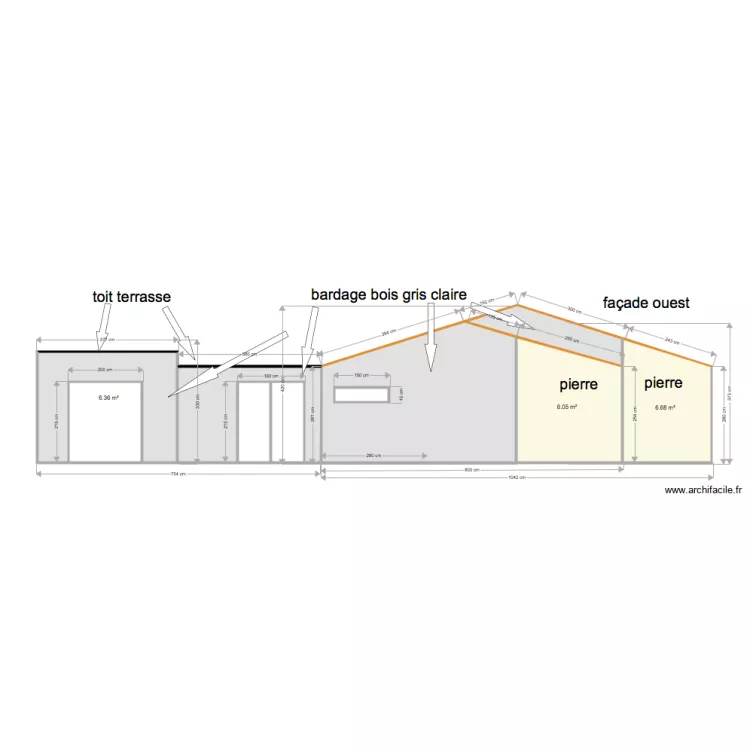 toit terrasse fa&ccedil;ade ouest . Plan de 