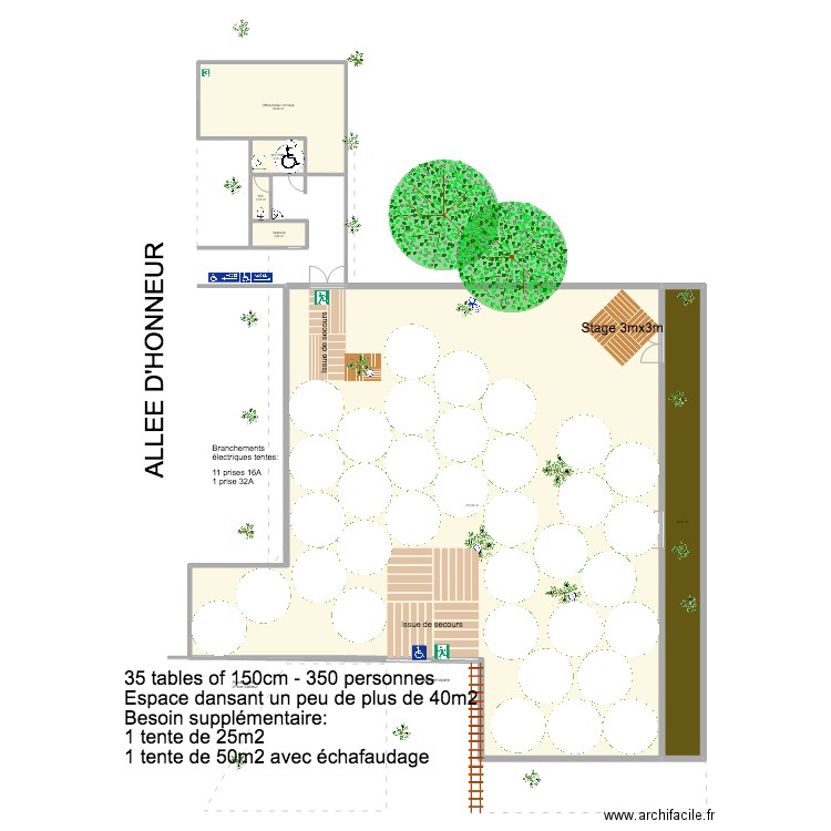 Diner 350p avec extensions. Plan de 6 pièces et 572 m2