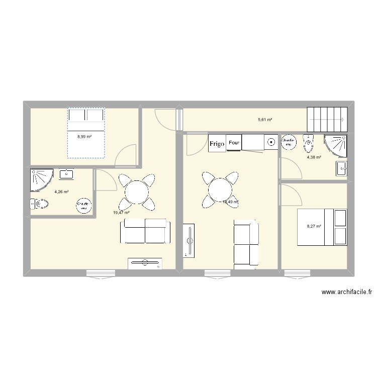 ETA1. Plan de 7 pièces et 69 m2