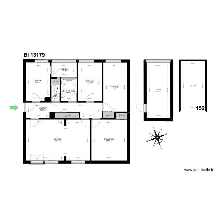 BI 13179. Plan de 18 pièces et 120 m2