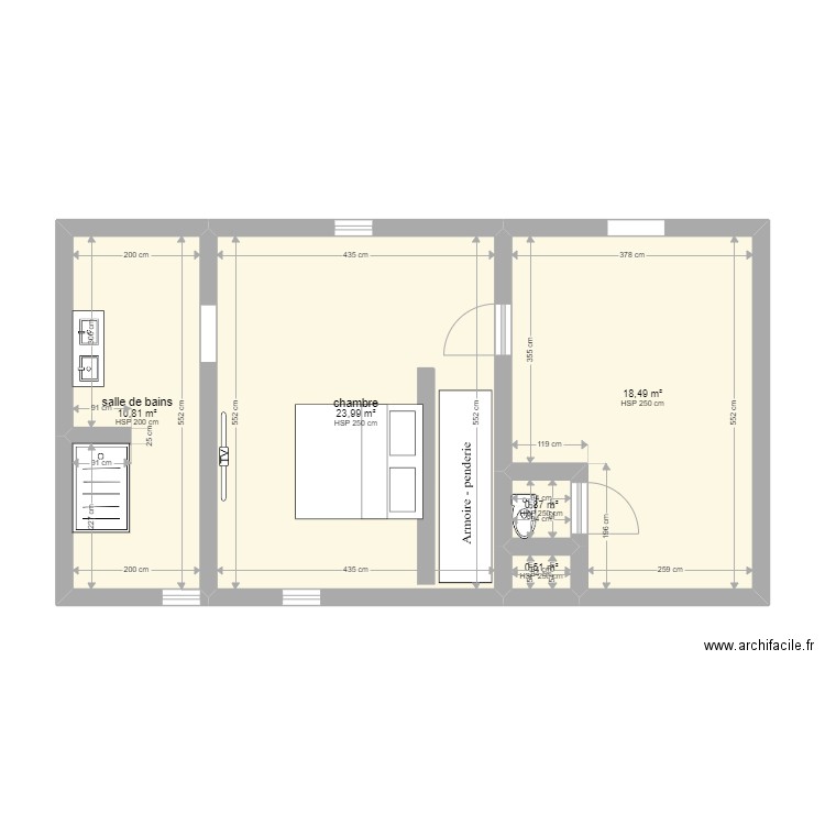 etage modif avril cote ok. Plan de 5 pièces et 55 m2