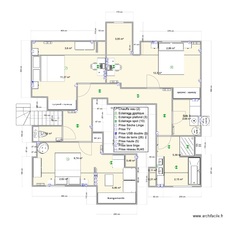 Pornichet1er Base carrez V5. Plan de 16 pièces et 75 m2