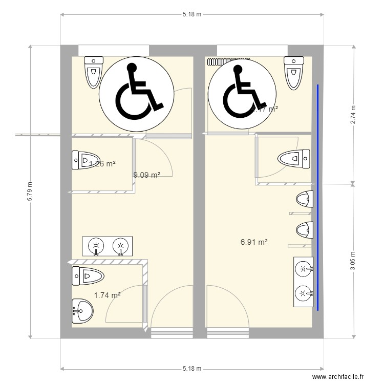 Dossier Ecole  Plan Sanitaire Proposition V4 PMR. Plan de 5 pièces et 23 m2