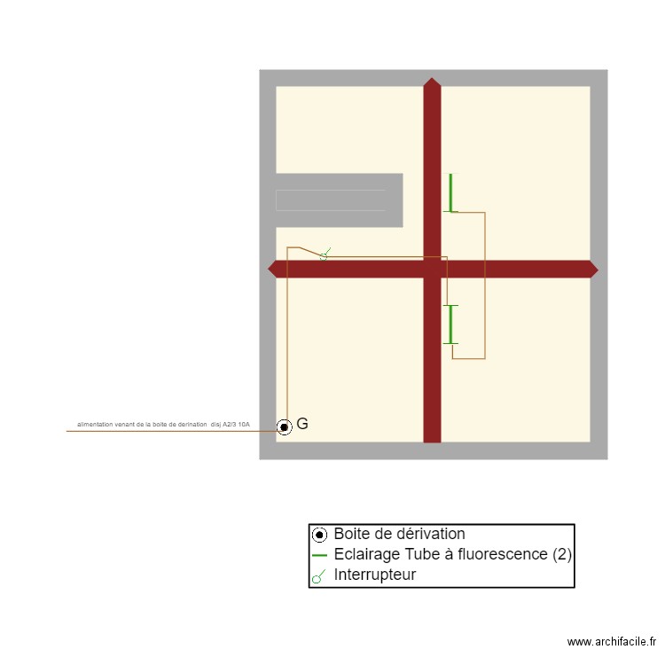 électricité étage cablage. Plan de 4 pièces et 22 m2