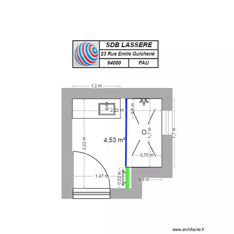 SDB LASSERE. Plan de 1  et 5 m²