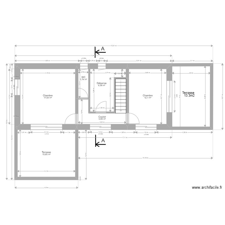étage 1. Plan de 6 pièces et 60 m2
