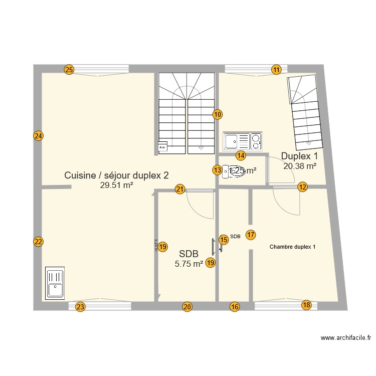 Duplex étage placo. Plan de 0 pièce et 0 m2