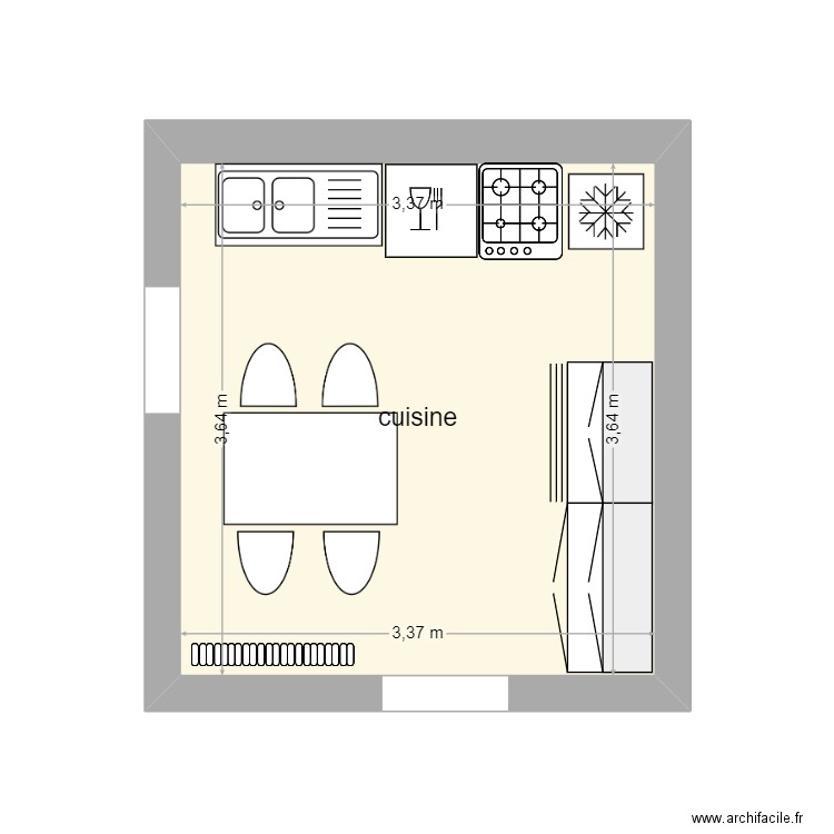 cuisine . Plan de 1 pièce et 12 m2