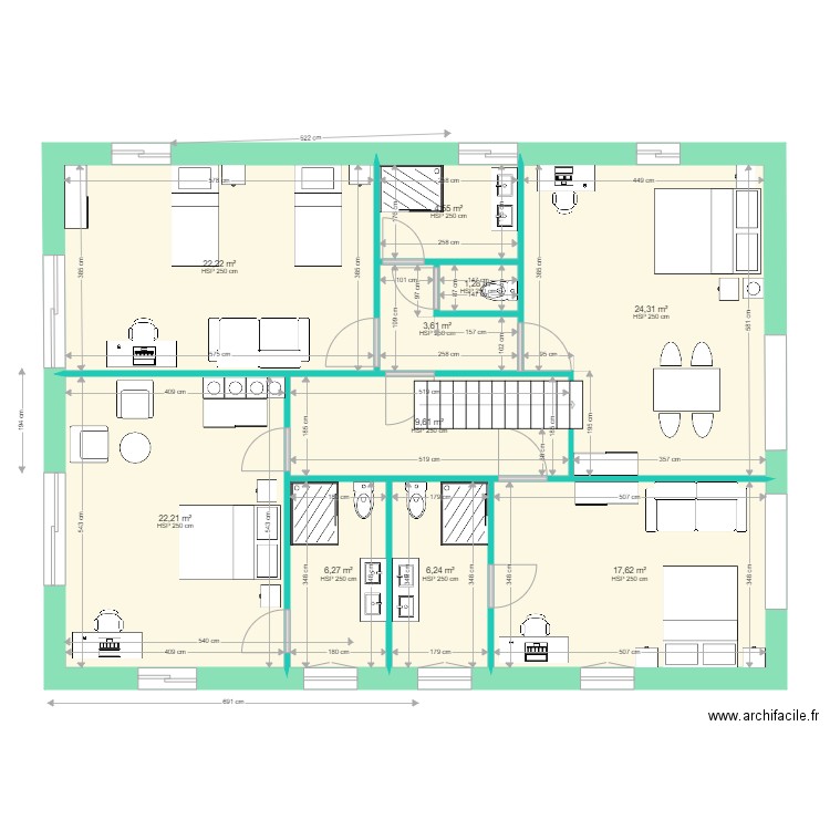 Caro modification Etage 5 du 4 janvier 2022. Plan de 10 pièces et 118 m2