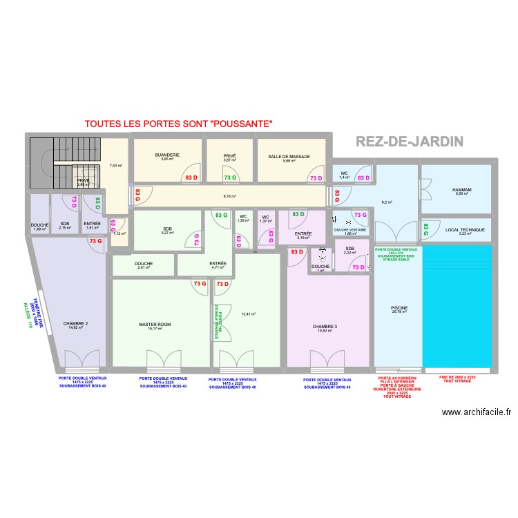 REZ-DE-JARDIN PORTES ET FENÊTRES. Plan de 0 pièce et 0 m2