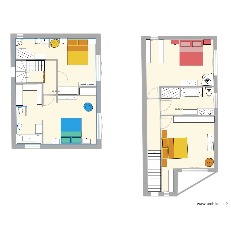 Étage . Plan de 2 pièces et 104 m2