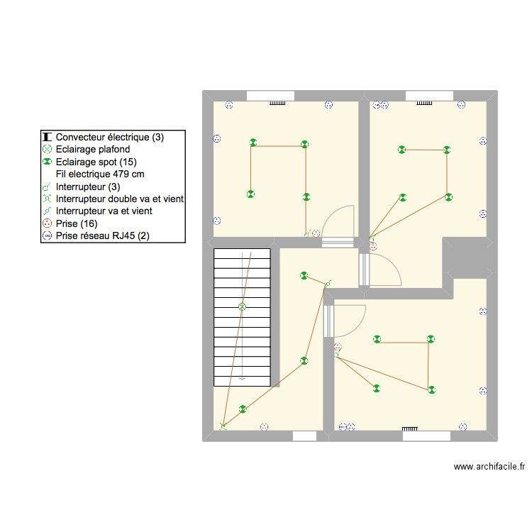 Aymeric étage. Plan de 5 pièces et 51 m2