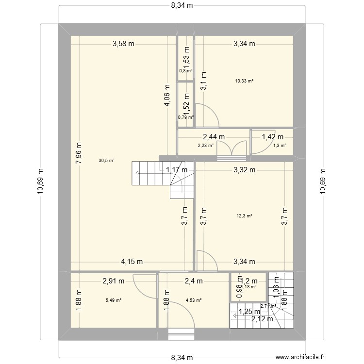 Raffin. Plan de 11 pièces et 72 m2