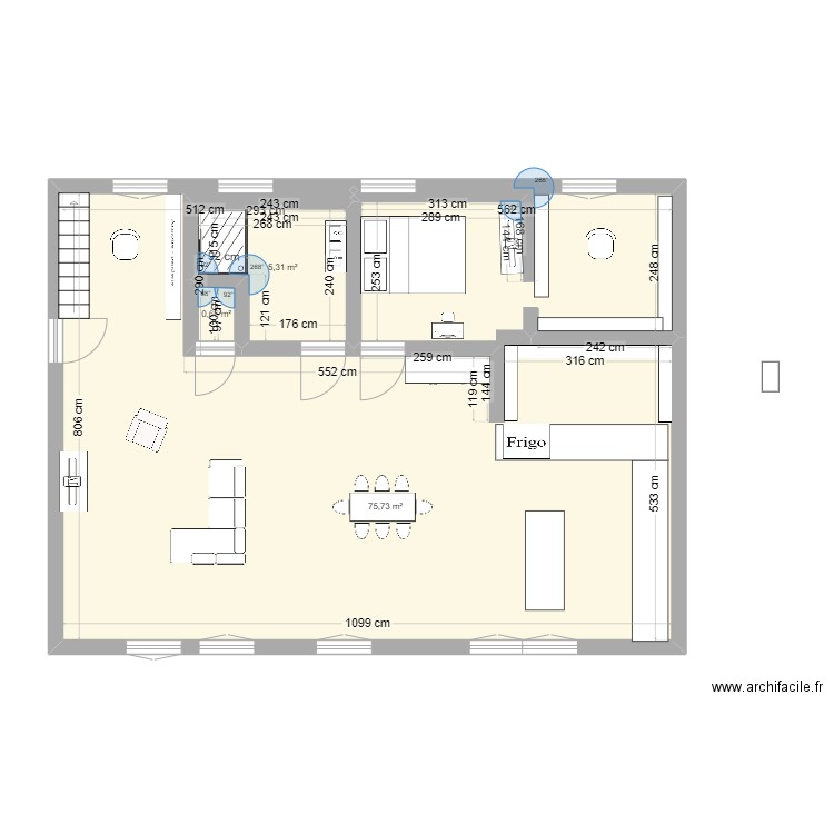 maison rdc. Plan de 3 pièces et 82 m2