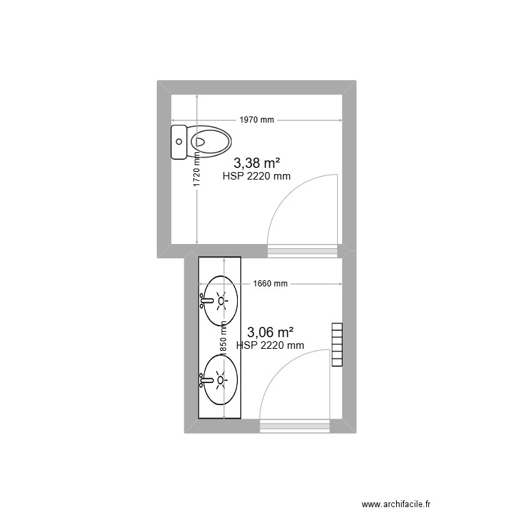 Mercure - WC avant. Plan de 2 pièces et 6 m2