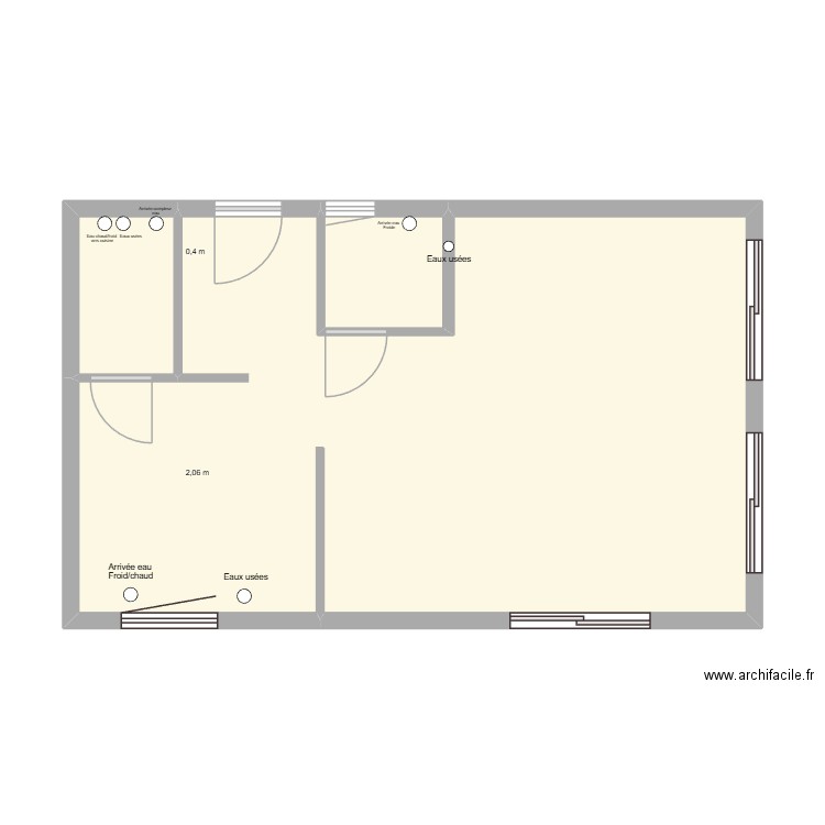 Dalle raccordements. Plan de 3 pièces et 52 m2