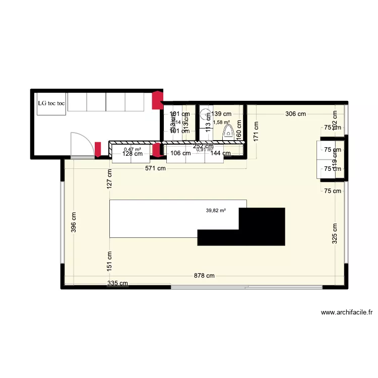 Plan RDC Or&eacute;e. Plan de 5 pièces et 44 m²