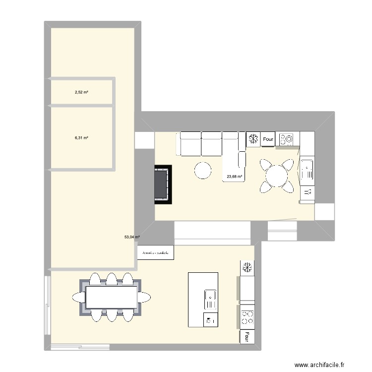 extension. Plan de 4 pièces et 86 m2