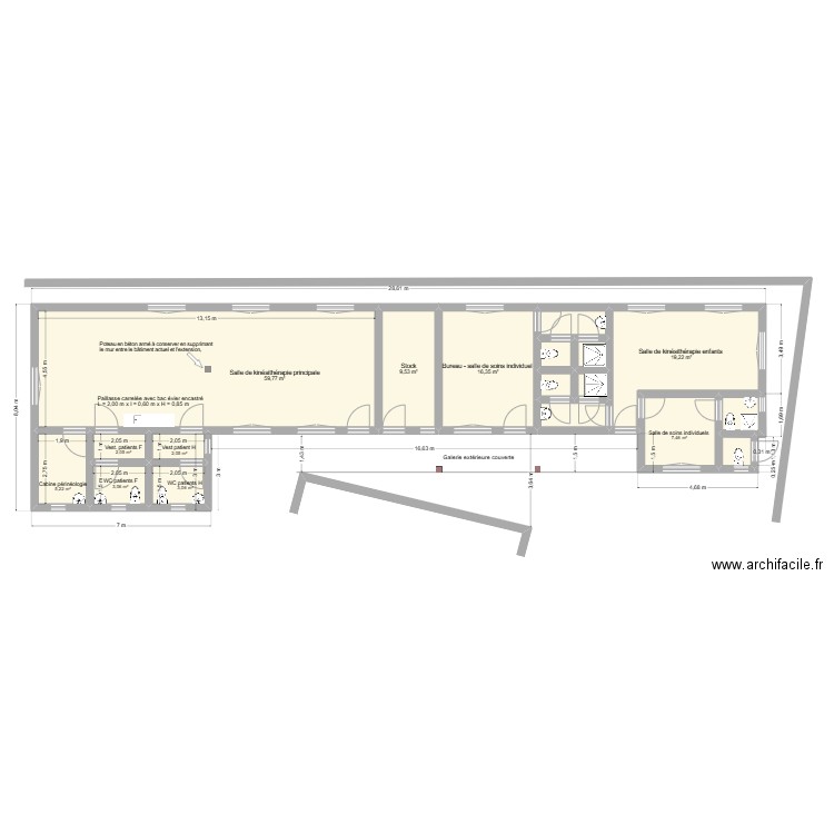 Hôpital Magara - Bâtiment Transformé  pour service kiné. Plan de 18 pièces et 140 m2