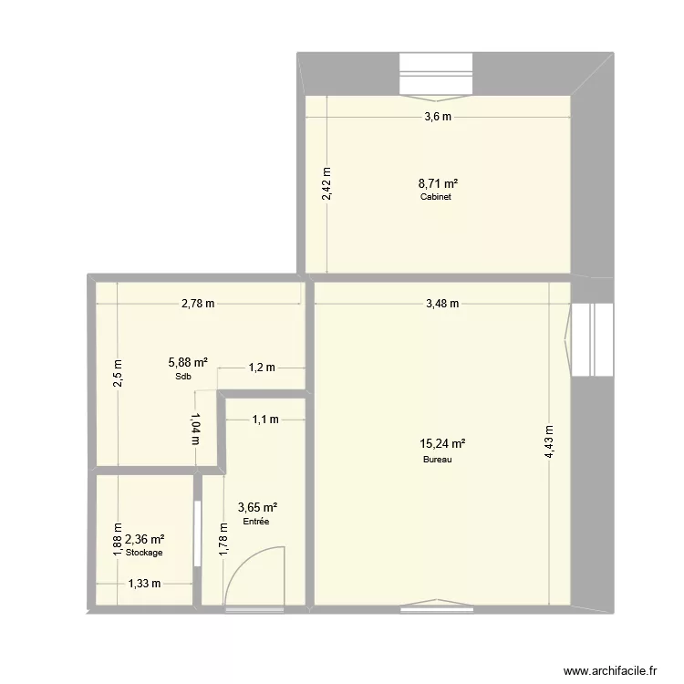 Lusigny - Cabinet (ancienne poste). Plan de 5  et 36 m²