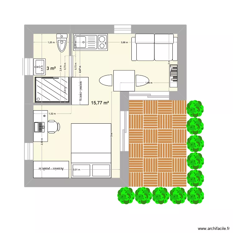 Cabane Renaudie. Plan de 2  et 19 m²