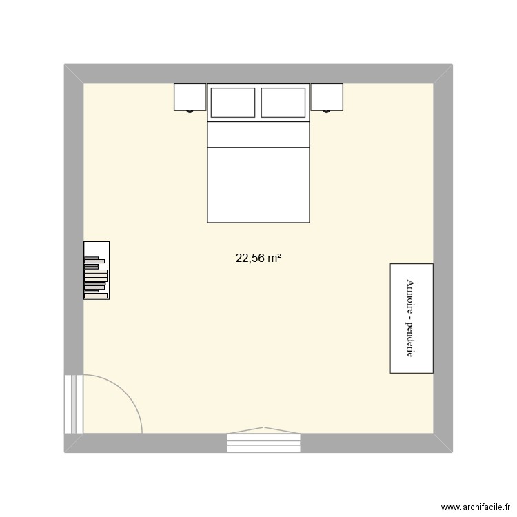 chambre pour personne en situation de handicap. Plan de 1 pièce et 23 m2