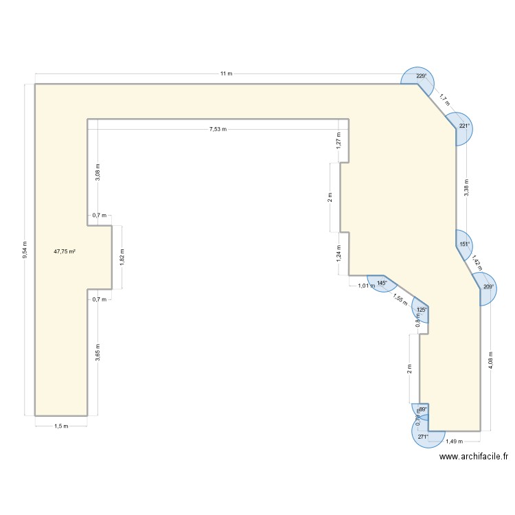 joulkva. Plan de 1 pièce et 48 m2