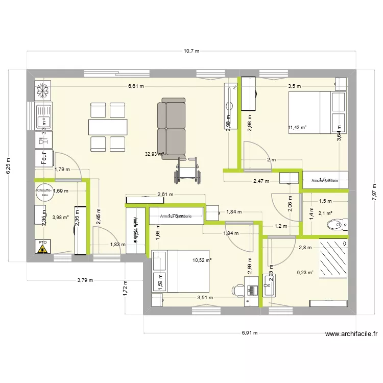 ISLE. Plan de 6  et 67 m²