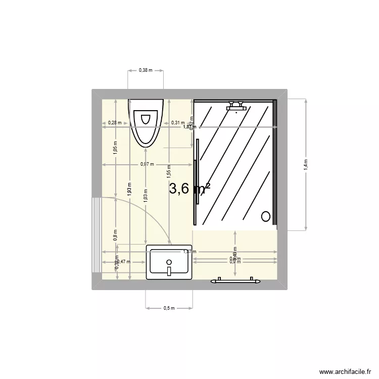 salle de bain. Plan de 1 et 4 m² salle de bain. Plan de 1 et 4 m²