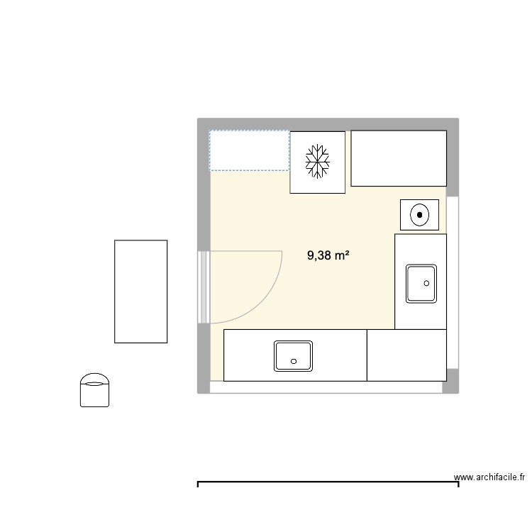 Taty. Plan de 1 pièce et 9 m2