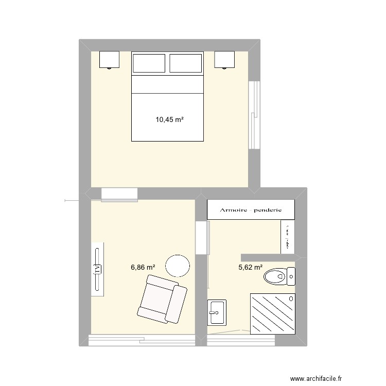ANDREO. Plan de 3 pièces et 23 m2