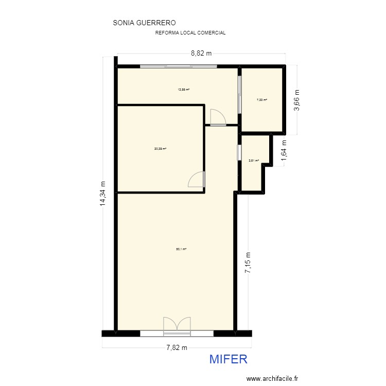 Sonia Guerrero (Reforma local comercial) basico cotas. Plan de 5 pièces et 96 m2